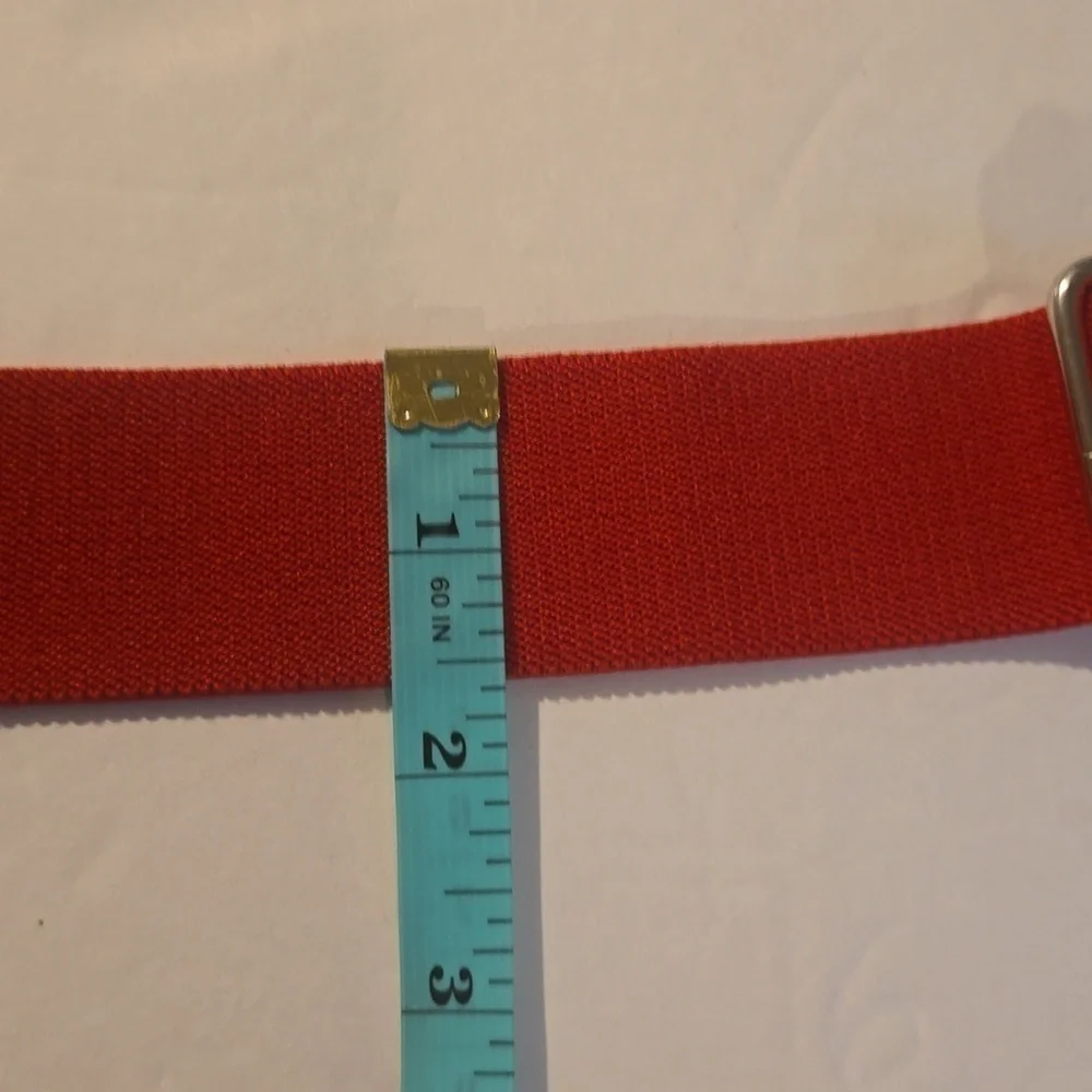 Vintage Mens RED Nylon Elastic Silver Buckle Adjustable Belt Sz.L/XL